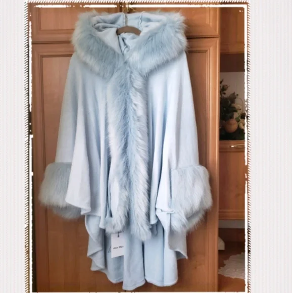 COPY - NWT Hooded Cape- faux fur trimmed